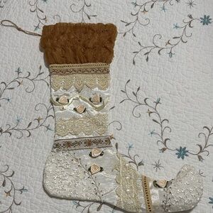 Elegant Cream and Brown Holiday Stocking